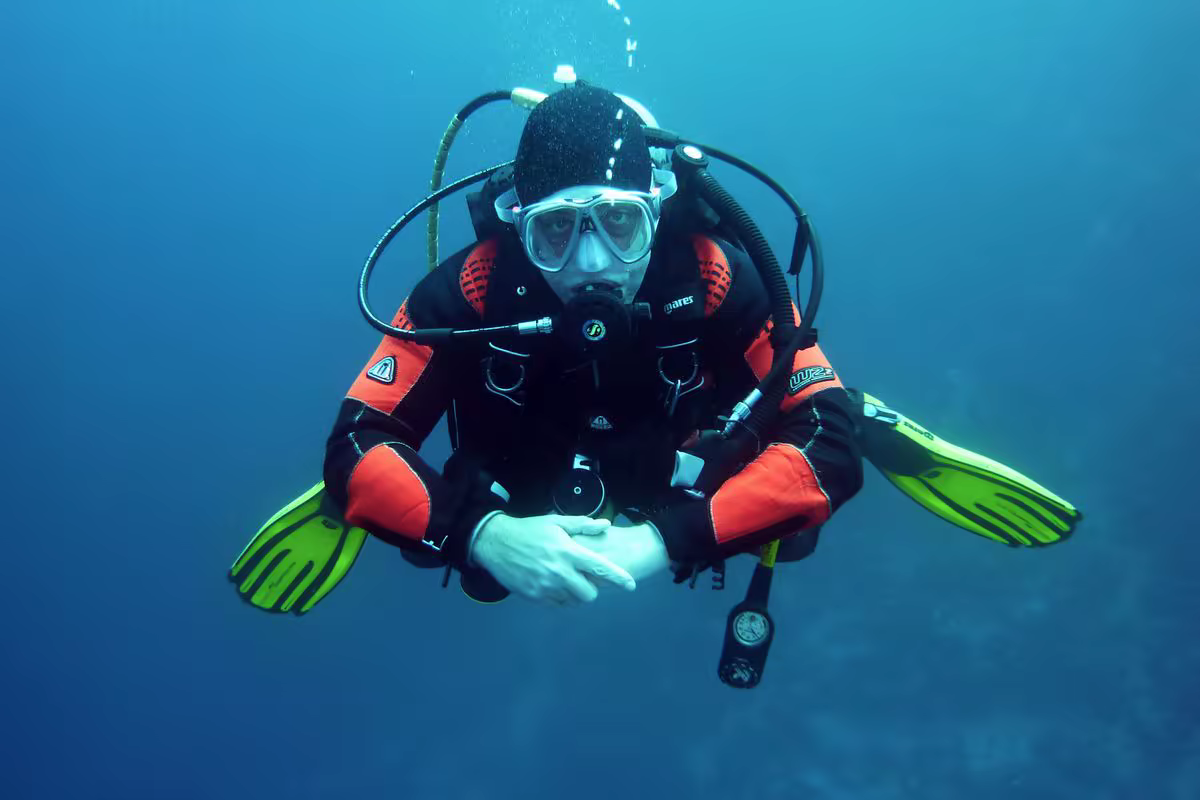 Scuba diver practicing underwater